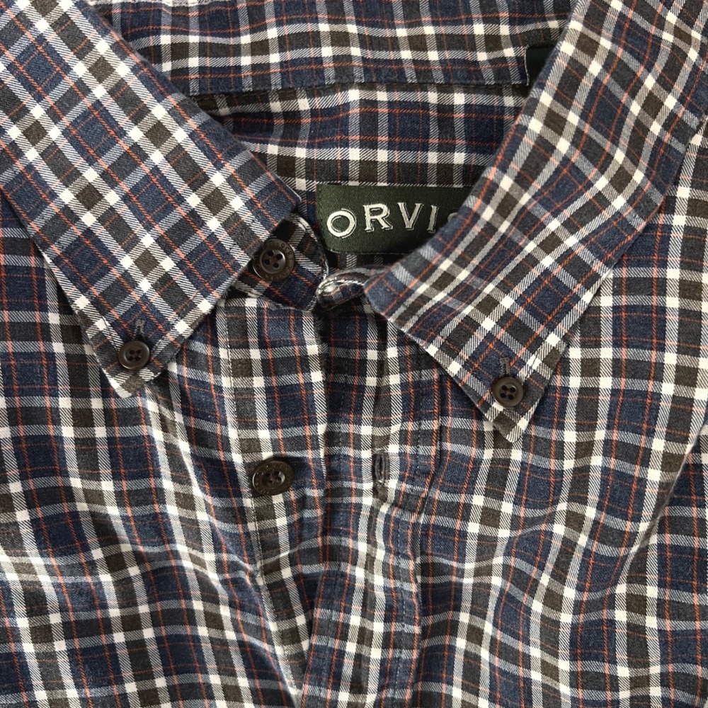 Orvis Plaid Button Down Shirt XXL Mens Long Sleeve Cotton Blue Check Gorpcore
